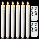Homemory Real Wax LED Flameless Taper Candles with Timer, Dripless Fake Candlesticks with 3D Flickering Flame, 9.6 Inches White Window Candle for Fireplace Christmas Halloween