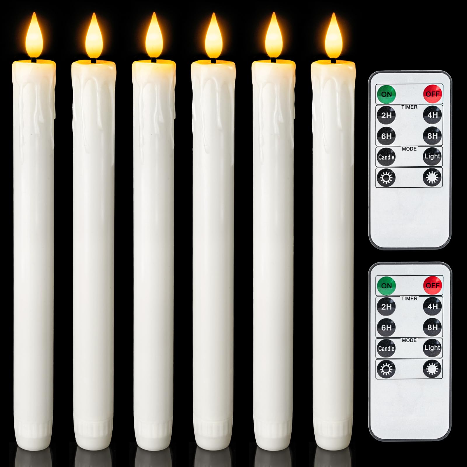 Photo 1 of Homemory Real Wax LED Flameless Taper Candles with Timer, Dripless Battery Operated Window Candles with 3D Flickering Flame, 9.6 Inches White Flameless Candlesticks for Fireplace Christmas Halloween