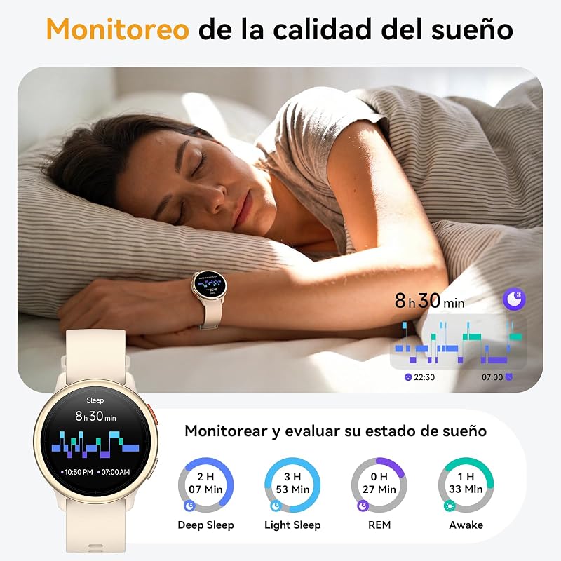 Relógio inteligente feminino, smartwatch redondo de 1,27" para iPhone/Samsung/Android, 2 alças e 120+ modos desportivos, monitor de sono com funções de saúde e fitness 3ATM à prova de água, cáqui