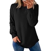 Dokotoo Women's Crew Neck Long Sleeve Shirts Waffle Knit Loose Tops Basic Tees 2026 Casual Comfy Fall Outfits Clothes