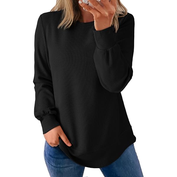 thumbnail image 2 of AUTOMET Women's Long Sleeve Shirts - Loose Fitted Crewneck Basic Tops For Casual Outfits 2 of 13