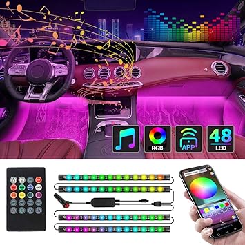 ct capetronix interior car lights car led strip lights interior with app and ir remote upgrade 2 in 1 4pcs waterproof rgb 48 leds music car led