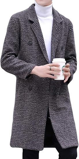 Amazon Baluote メンズ チェスターコート チェック柄 秋 冬 千鳥格子 韓国ファッション ロング丈 ウール ラシャコート メルトン ゆったり オーバーサイズ ハンサム カッコイイ コート ジャケット 通販