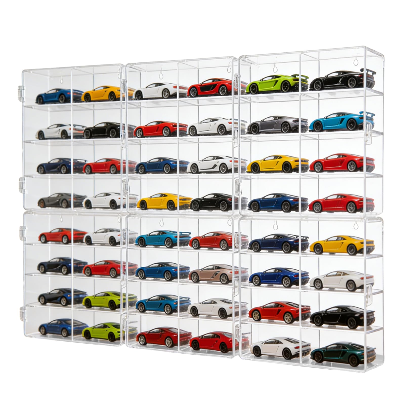 Photo 1 of ***Multiple broken lids/ parts***for 48 pcs 1/64 Scale Matchbox Wheels Toy Car Display Case Holds 48 Toy Cars Hot Storage Wall-Mounted Acrylic Organizer Stackable Clear Dustproof Display Box Container Shelf for Collectors - 6 Pack,8***Multiple broken lids