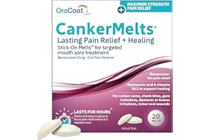 Oracoat CankerMelts Canker Sore Treatment - Stick-On Pain Relief Melts for Fast Acting Relief Inside Mouth with Benzocaine, Hyaluronic Acid & Vitamin B12, Pack of 20