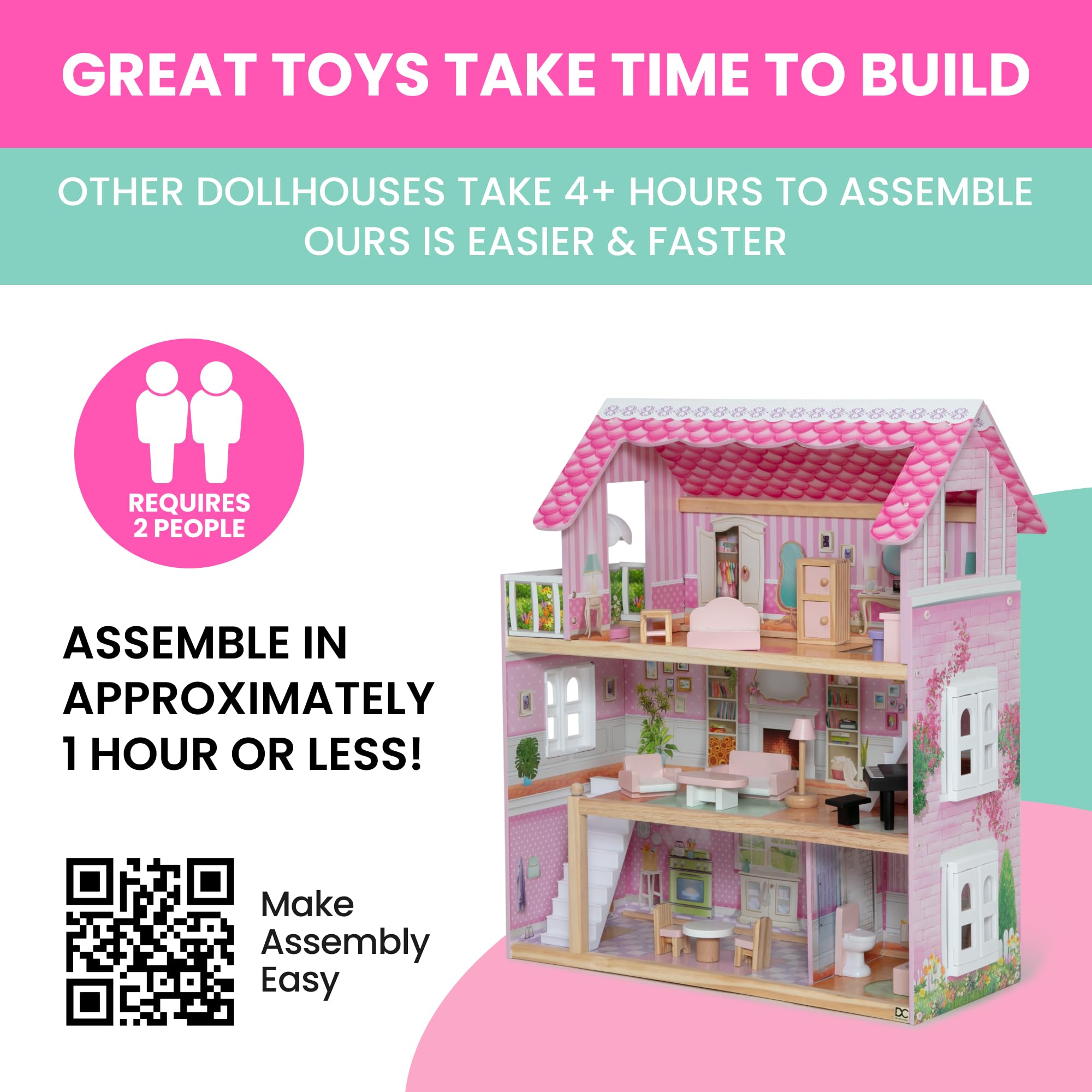 Delta Children Little Gem Dollhouse - 3-Story Dollhouse with 4 Rooms - Includes 16 Accessories - Fits 5-inch Dolls - Pretend Play Dream Gift for Ages 3+