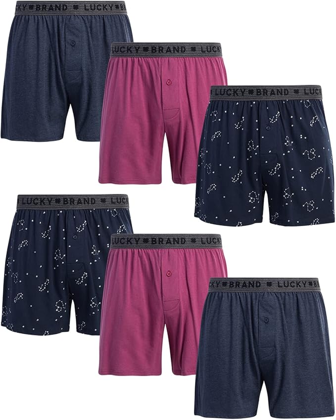Lucky Brand Men's Underwear 100 Cotton Knit Boxers (6 Pack), Size