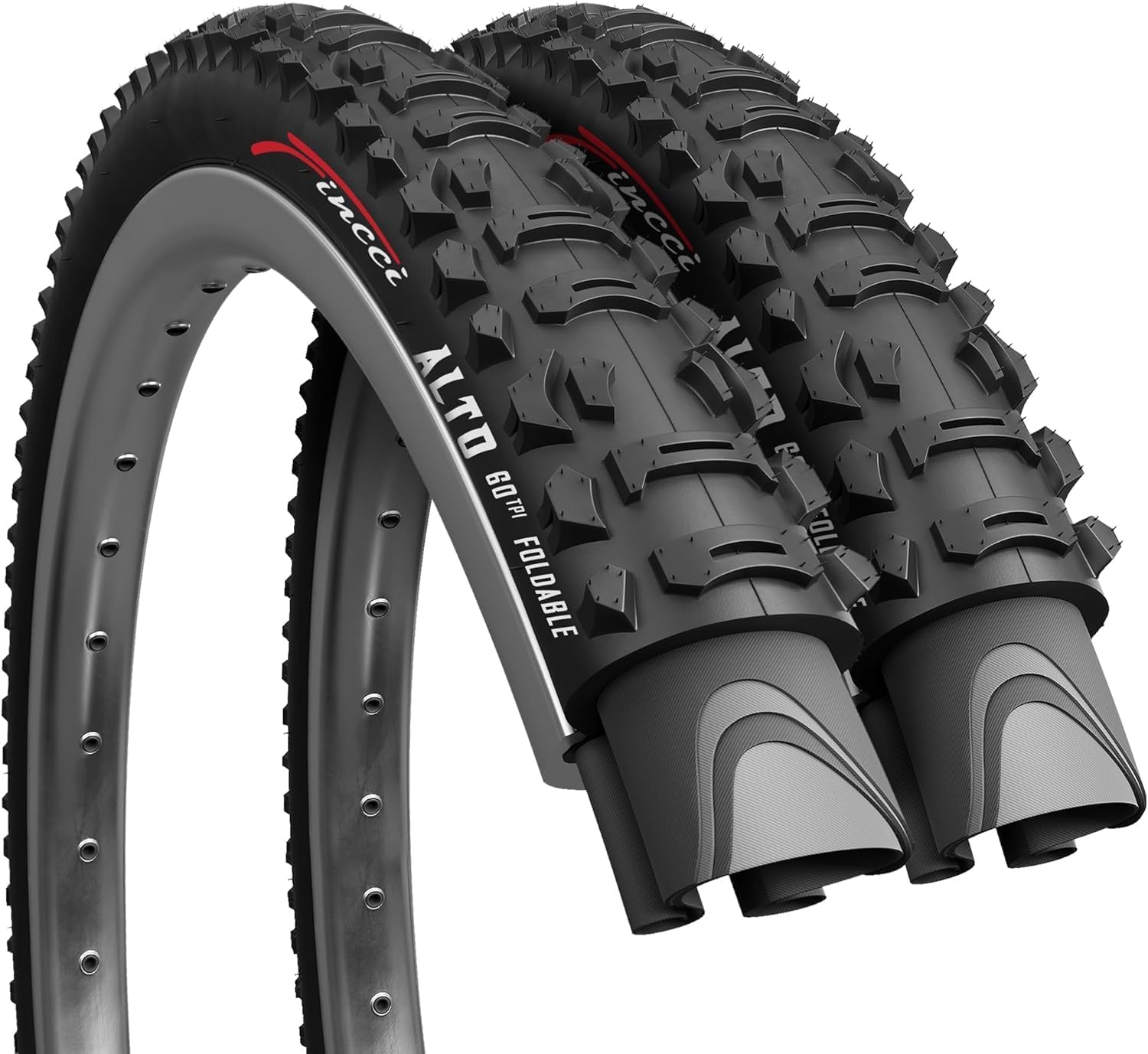 Fincci Pair 26 Inch Bike Tyres - Pair Foldable Mountain Bike Tyres 26 x 1.95-60 TPI Bicycle Tires 50-559 for MTB, Road, Cross, Country Bicycle