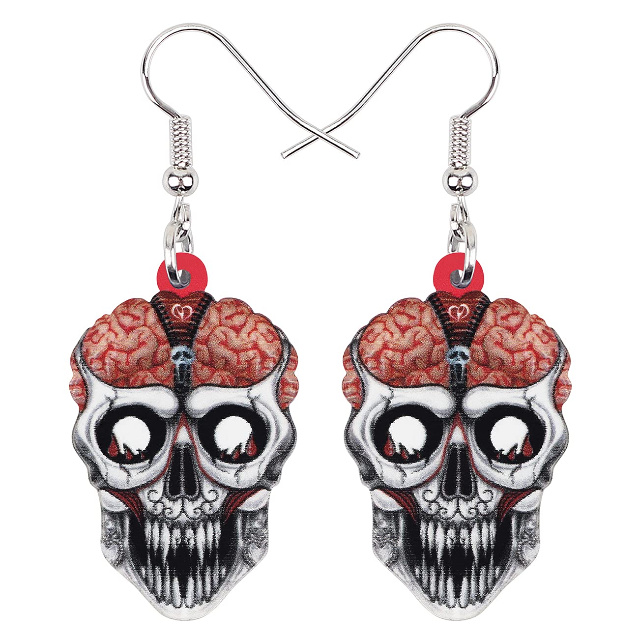 Bonsny Acrylic Drop Dangle Halloween Skeleton Skull Earrings Punk Jewelry For Women Kids Teens Gift (Orange)