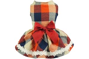 Fitwarm Christmas Elegant Lace Plaid Dog Dress for Pet Clothes Shirts Apparel, Small