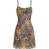 Floerns Women's Summer Spaghetti Strap Cowl Neck Satin Mini Tropical Dress