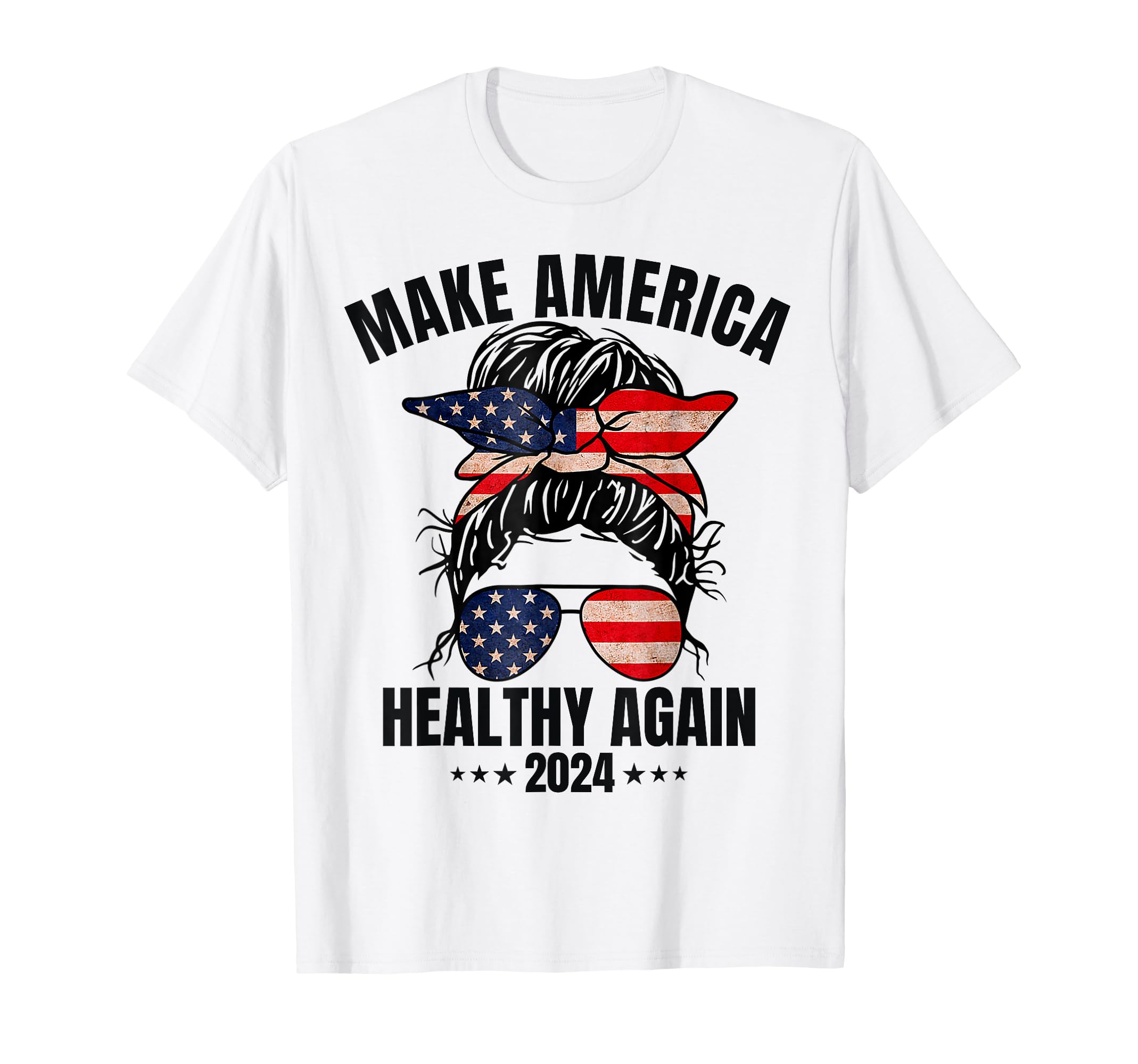 Photo 1 of Trump Kennedy Make America Healthy Again Messy Bun US Flag T-Shirt. XL