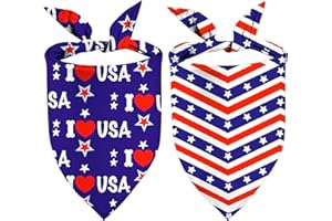 YAOFAVO 4th of July Dogs Bandanas 2 Pack, Triangle Reversible American Flag Pet Patriotic Scarf for Boy and Girl, Premium Durable Fabric, USA Bandana for Medium Large and X-Large Dogs (One Size, 4th of July)