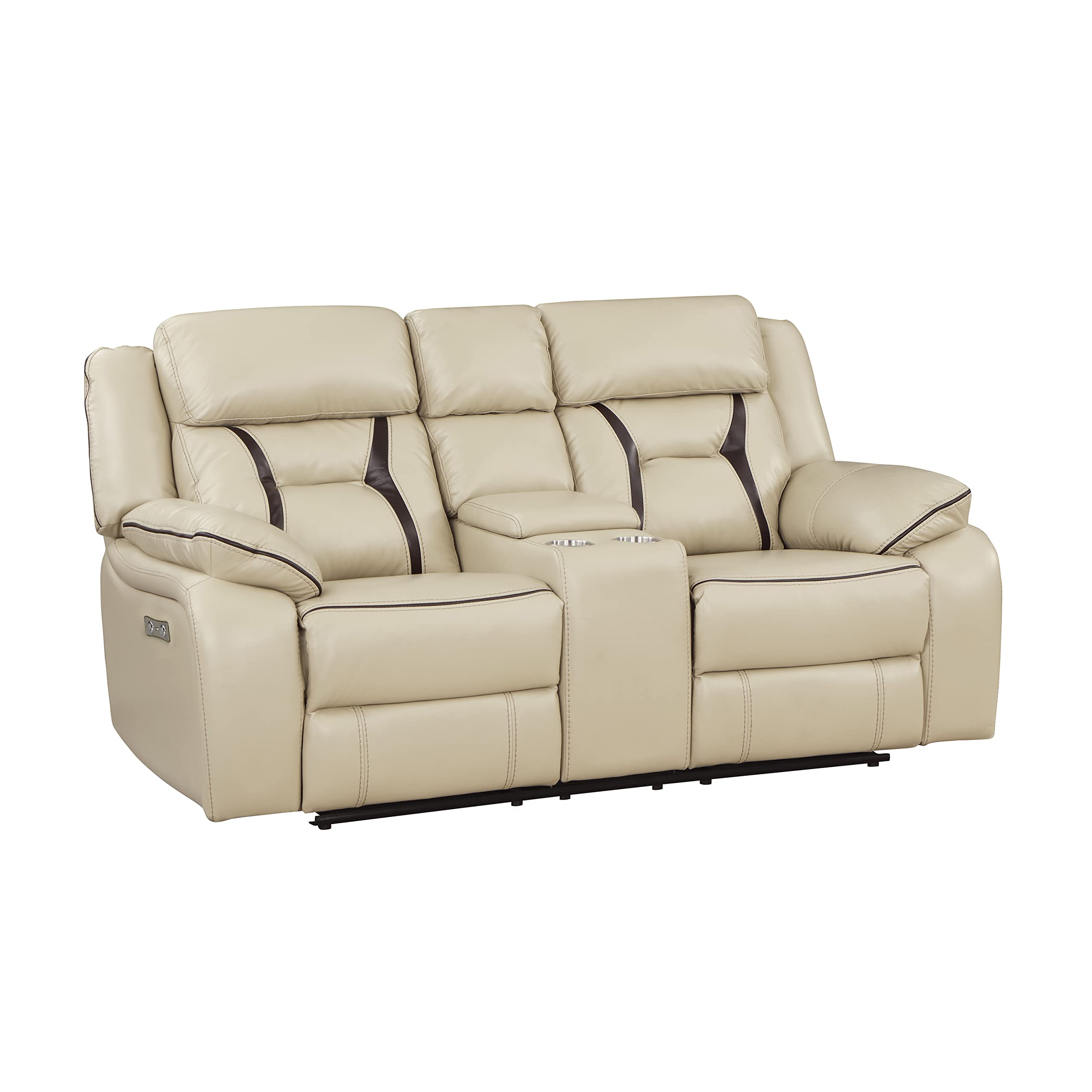 Photo 1 of Lexicon Reclining Loveseat, Wall Hugger Recliners, Home Theater Seating, Power Double Recliner, Couches for Living Room, RV Furniture, Faux Leather with Contrast Piping, 76''W Love Seat, Beige