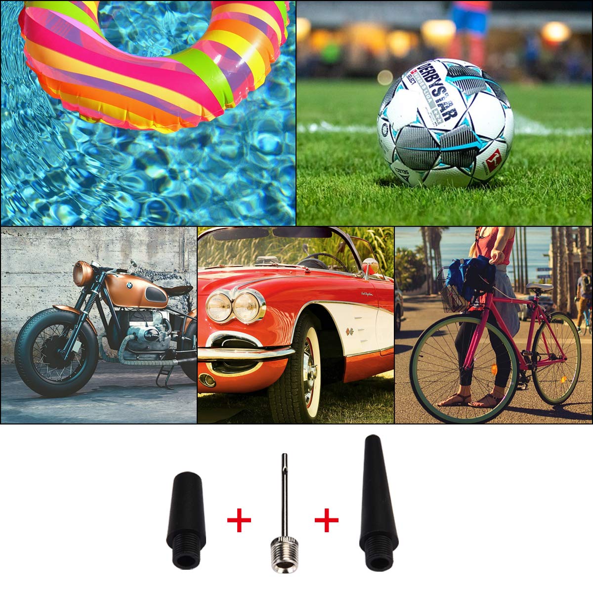 HONGNAL Air Compressor Tire Inflator, DC 12V Portable Car Air Compressor Pump with Gauge Multi-Function Car Air Pump with 3 Nozzle Adaptors for Car Tires, Bicycles, Trucks & Inflatables