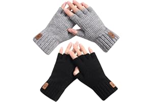 Pleneal Fingerless Gloves for Women Men - 2 Pairs Womens Winter Glove, Warm Knit Gloves for Cold Weather with Elastic Cuff