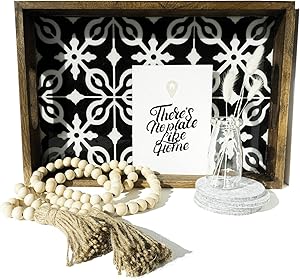 UPMODERN Housewarming Gift - Coffee Table Tray, Wood Bead Garland, Bunny Tail Grass, Felt Coasters - Housewarming Gift New Home Decor, Wedding Gift, House Warming Presents, Closing Gift