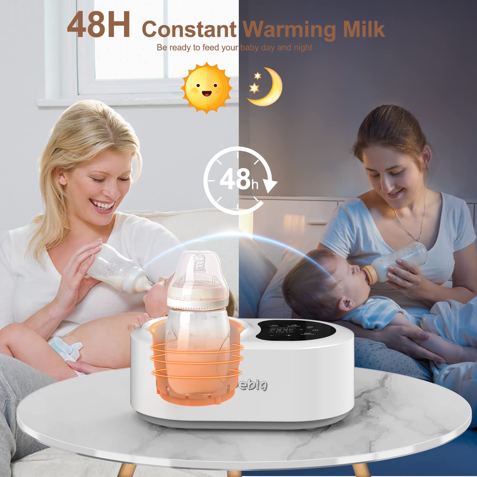 Hopebig Bottle Warmer Upgraded 7-in-1 Water-Free Bottle Warmer for Breastmilk or Formula Baby Bottle Warmer Milk Warmer with LED Display Accurate Precise Temperature Control and Timer