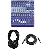 Midas DM12 12 Input Analog Live &amp; Studio Mixer, Bundle With Turnstile Audio Headphones, XLR M to F Cable 25'