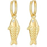 Fish Huggie Hoop Earrings Chunky Ocean Charm Fish Hoops Dangle Earrings for Women Trendy