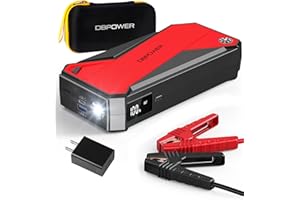 DBPOWER Peak 3000A 18000mAh Portable Car Jump Starter (up to 8.0L Gas, 6.0L Diesel Engine) Battery Booster with Smart Charging Port, Compass, LCD Screen and LED Light (Black/Red)