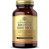 Solgar Biotin 5000 mcg, 100 Veg Caps - Promote Healthy Skin, Nails & Hair - Supports Energy Production, Protein, Carbohydrate & Fat Metabolism - Vitamin B - Non GMO, Vegan, Gluten Free - 100 Servings