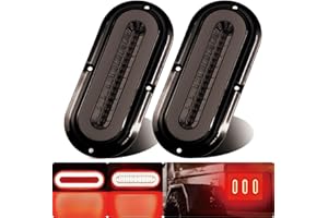 WahMOTOTin - 2 x 6" Oval Red 52 LED Smoke Lens for Trailer Boat Brake Running Stop Tail Lights with Flange Surface Mount Pate
