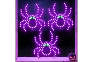 HappyAlley 3 Pack 9" Halloween Classics Twinkling LED Spiders, Hi-Vibrant Aluminum Frame Spiders Window Silhouette Lights, 234 Purple and 12 Green LED Lights, Holiday Indoor Outdoor Decoration