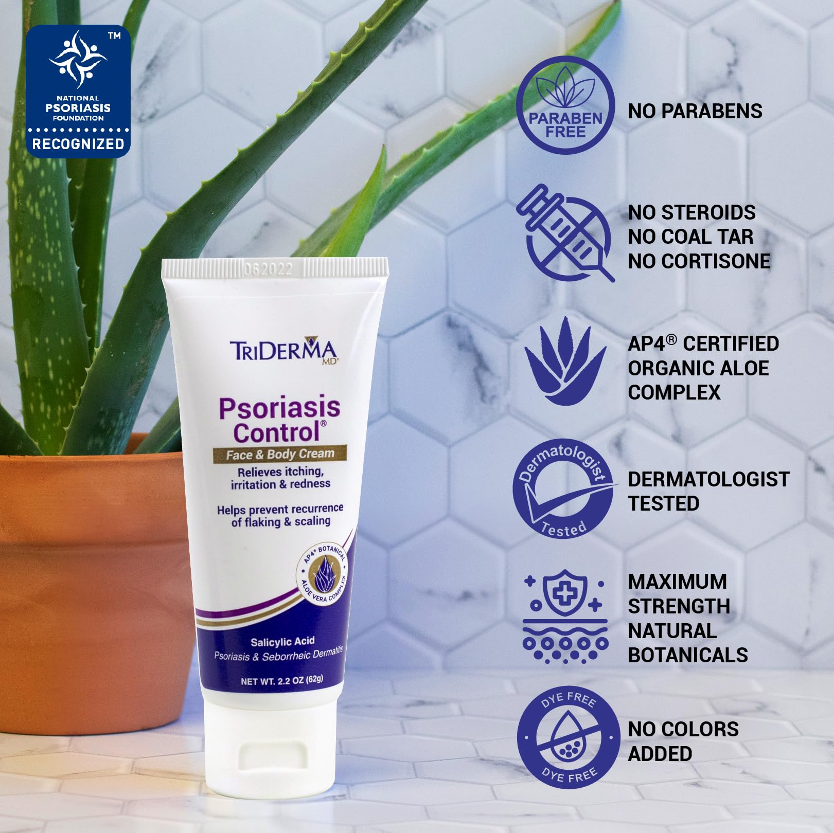TriDerma Psoriasis Control Face & Body Cream - Maximum Strength 3% Salicylic Acid - Moisturizing Psoriasis Cream (No Cortisone, Fragrance or Parabens) - 2.2 oz