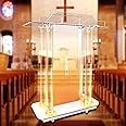 Church Pulpit with 15 Colors Adjustable and 4 Flashing Models, 46” Clear Acrylic Podium with Wheels &Vertical Reading Platform, Lecterns for Churches, Classroom (39.4”L*15.7”W *44”H)