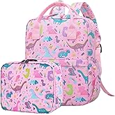 KingCheer Toddler Backpack with Lunch Bag Box Set for Preschool Kindergarten Boys Girls Kids Small Backpacks School Bookbag for Elementary Primary(Pink Dinosaur)
