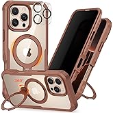 CENHUFO for iPhone 16 Pro Case [Compatible with Magsafe] Full Body Phone Case Built-in 9H Tempered Glass Privacy Screen Protector and 360° Spin Magnetic Stand Ring, Camera Lens Cover - Desert Brown