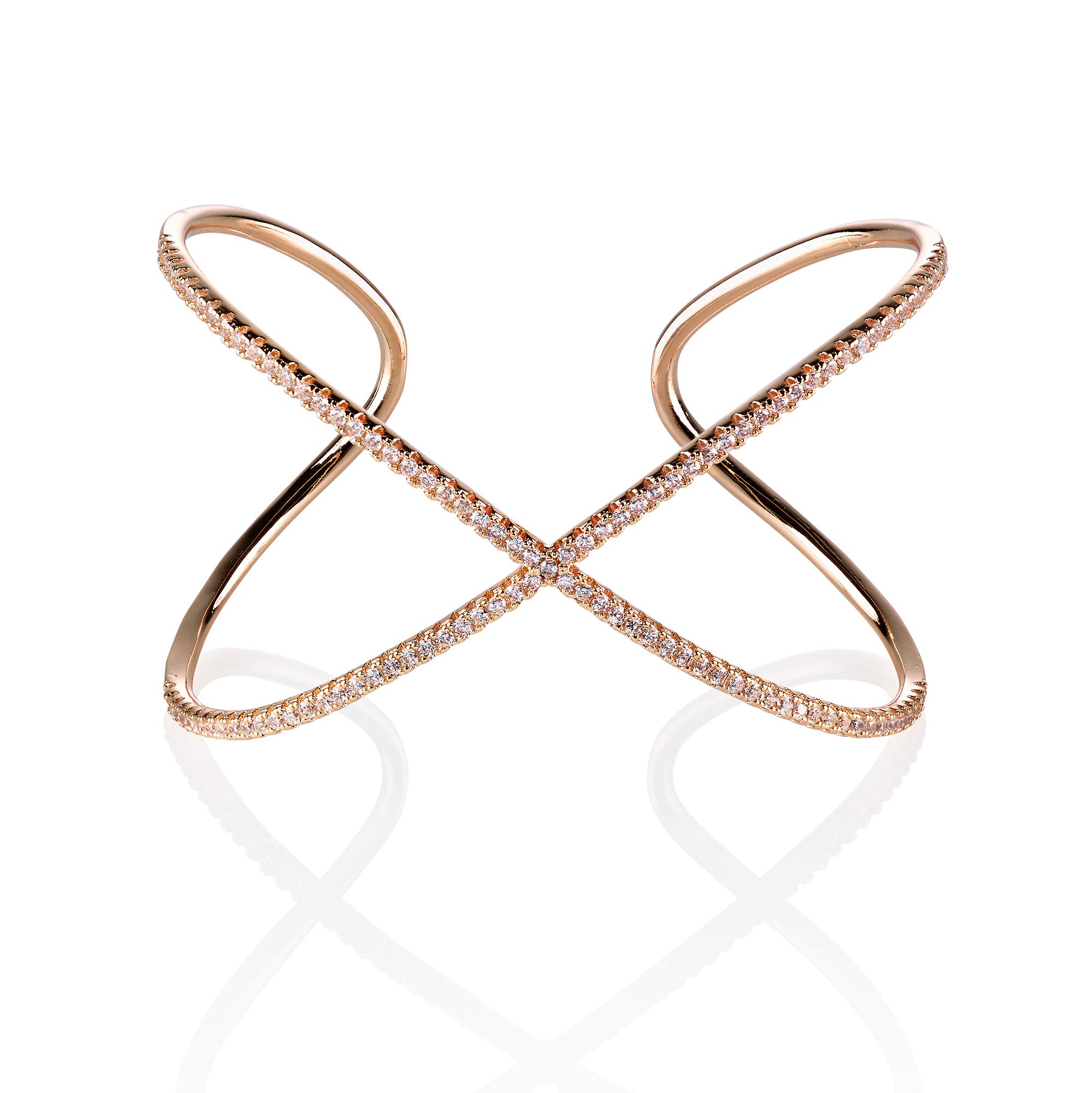 namana Cross Cuff Bracelets for Women. Rose Gold Cuff Bracelet for Women set with Cubic Zirconia. Wide Cuff Bangle with Giftbox