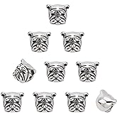 PH PandaHall 10pcs 2mm Hole Stainless Steel Bulldog Beads Charms Pug Dog Pitbull Puppy Pet Head Bead Spacer Beads Antique Silver European Charm for Necklace Bracelet Pendants Jewelry DIY Accessories