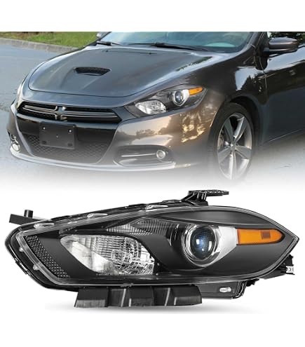 Pair Of Headlight Assemblies For 2013-2016 Dodge Dart – Halogen, Black Housing, Clear Lens, Driver & Passenger Side