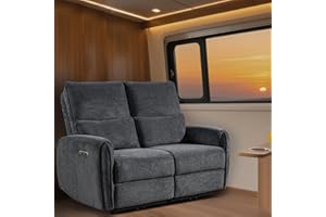 CALIVIA RV Sofa Electric Recliner Loveseat, Zero Wall Hugger Power Reclining Couch with USB & Type-C Ports, 150° Adjustable Double Recliner Sofa for Travel Trailer, Apartment & Home Theater Seating (Grey)