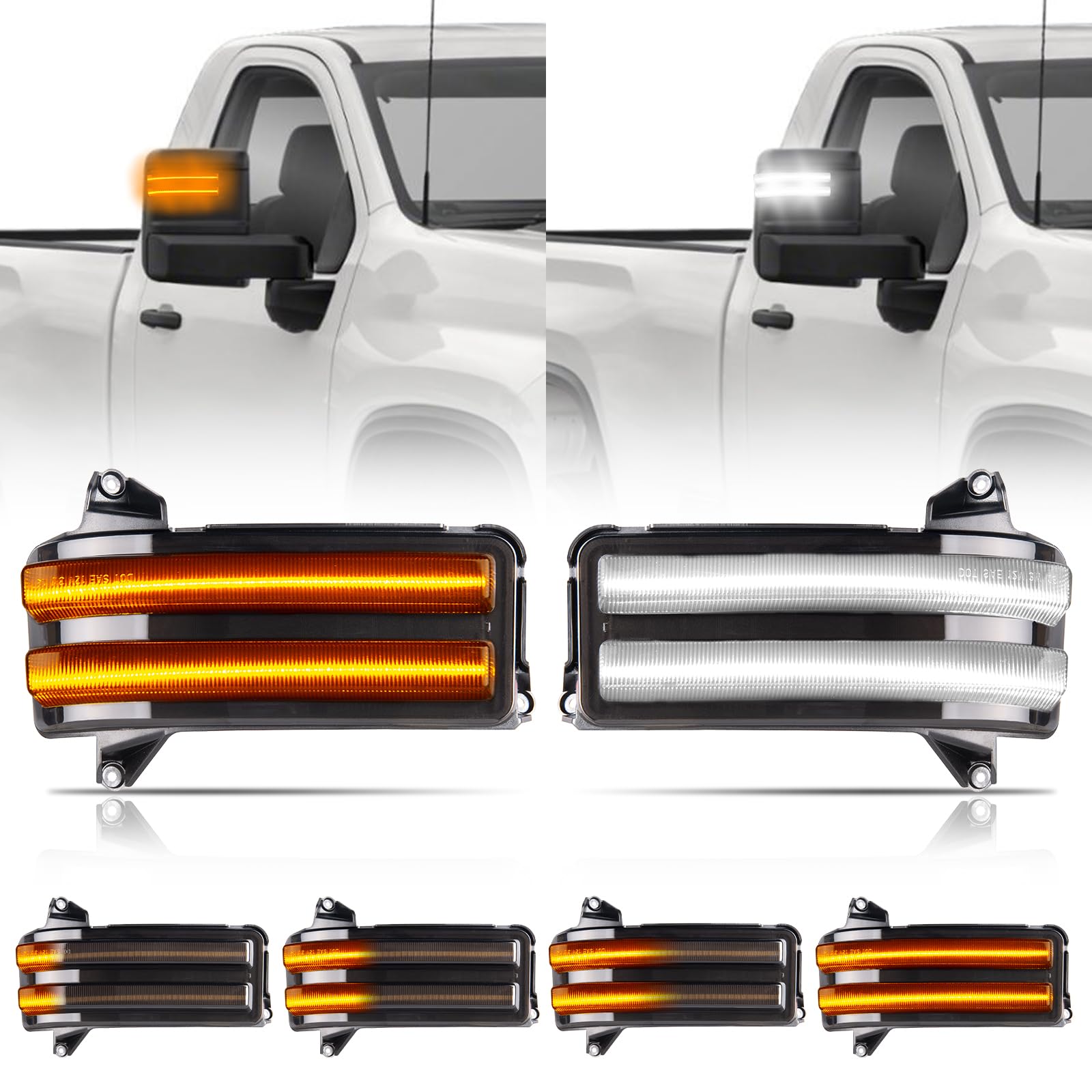 Photo 1 of Gempro LED Sequential Amber Side Mirror Marker Turn Signals White Parking Cargo Lights Switchback Tow Mirror Lamps for 2020-2024 Chevy Silverado/GMC Sierra 2500 3500, Smoked Len