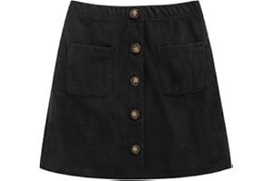 Noomelfish Girl Corduroy Skirts Kids Fall Winter Button Mini Skirt with Pockets (5-12 Years)