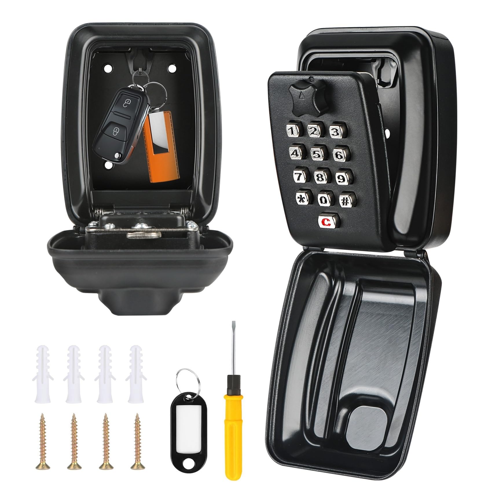 MUCOOS Key Safe Wall Mounted Police Approved, 12-Digit Code Key Safe Box with Weatherproof Cover, Key Storage Outdoor for Home Office Garage School Tenant, Keys Secure