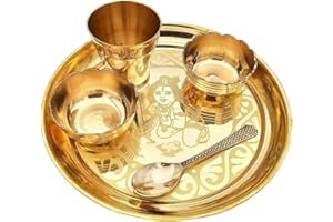 NOBILITY Brass Laddu Gopal Bhog Thali Small 7 Inch for Krishna Janmashtami Pooja Thali Set Festival Puja Decoration Kanha Bhog Thali for Home Office Mandir Return Gift Items
