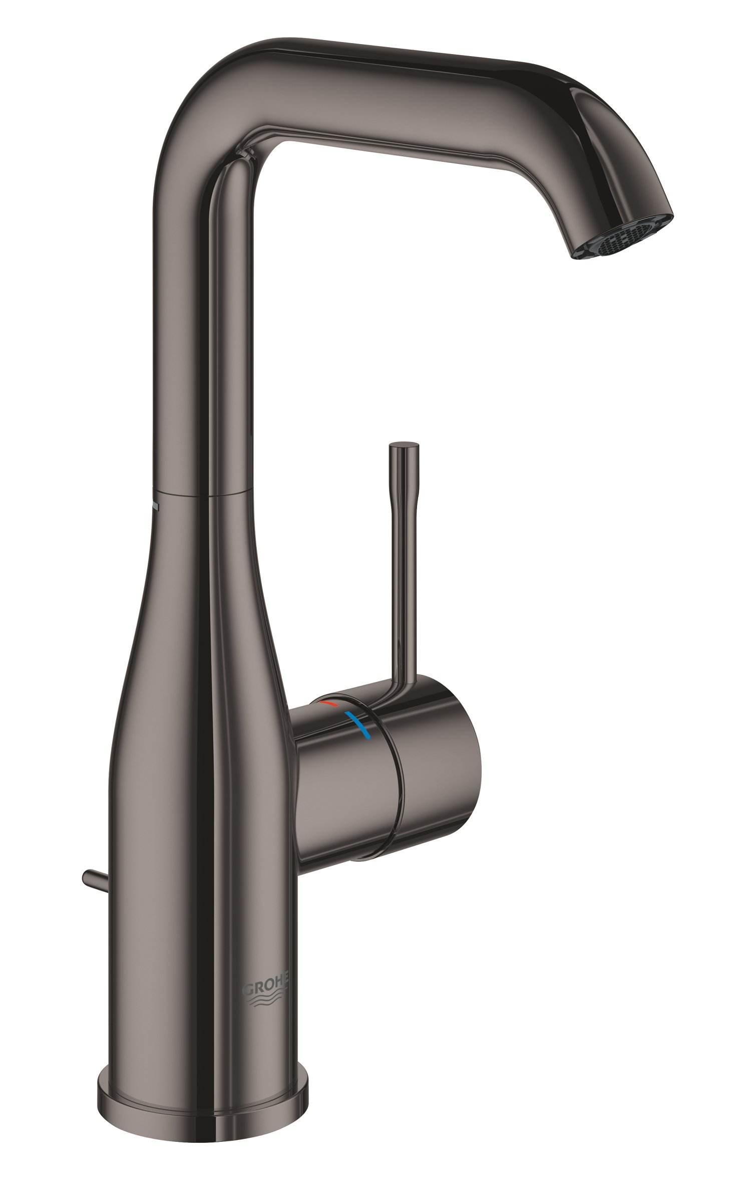 GROHE Essence Basin Mixer Tap with Pop-Up Waste Set (L-Size 244 mm, Curved High Adjustable Swivel Spout, Metal Lever, 28 mm Ceramic Cartridge, 3/8 Inch Tails), Hard Graphite, 32628A01