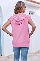 Fisoew Women's Sleeveless Zip Up Cotton Hoodies
