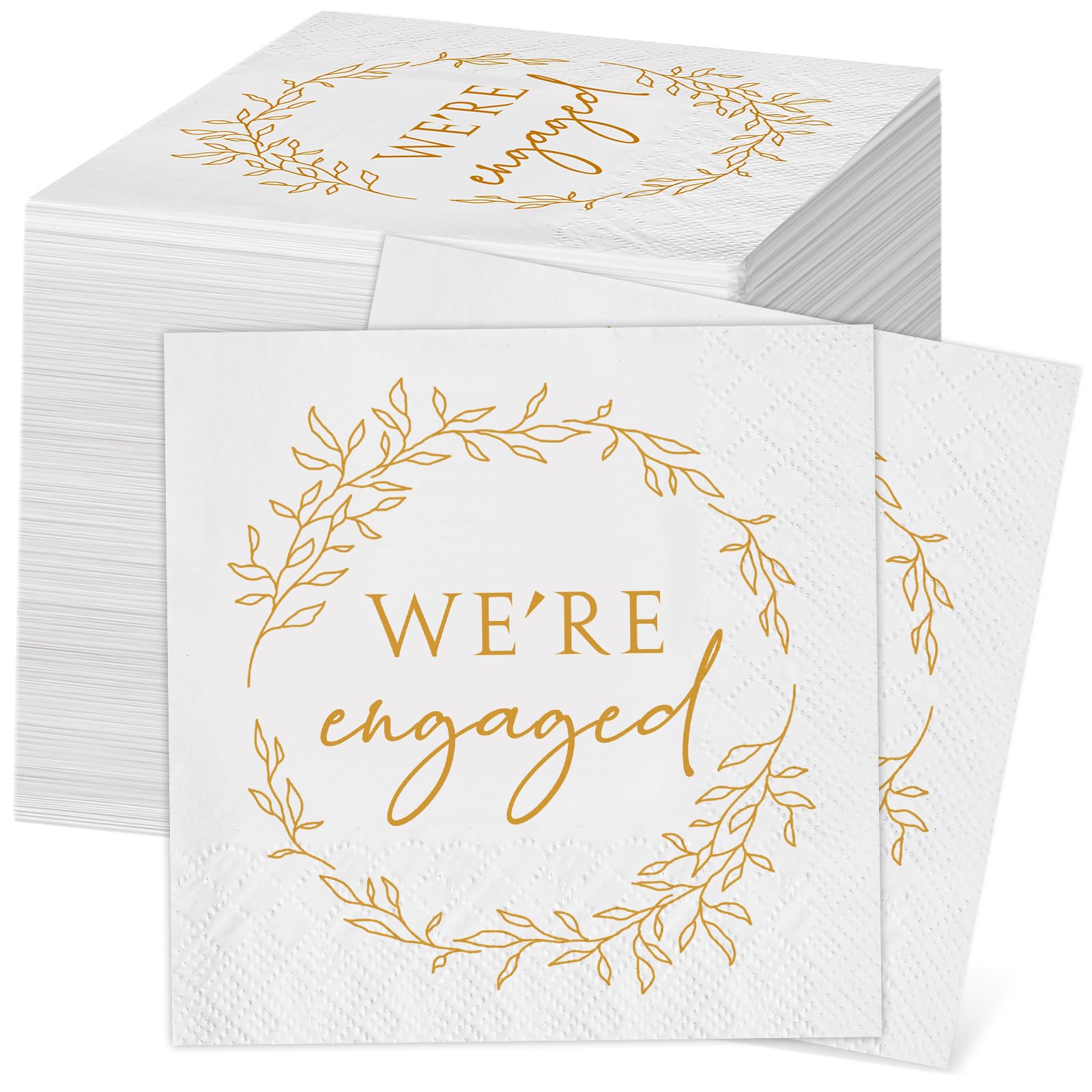 Photo 1 of Kosiz 100 Pack We're Engaged Napkins Gift 3 Ply Disposable Paper Engagement Cocktail Napkins for Wedding Party Beverage Dinners Cake Tableware Decorations, 4.5 x 4.5 Inch