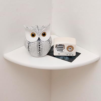 Gieanoo White Corner Shelf Oak Wood 7inch Wall Mount Floating Shelf