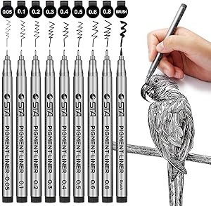Precision Black Micro-Pen Fineliner Ink Pens, Waterproof Archival Ink, Illustration Pens, Drawing Pens, Multiliner Pens for Sketching, Anime, Manga, Comic, Art Watercolor, Technical Drawing