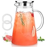 LUNA&MANTHA Glass Pitcher, 2 Liter 68oz Water Pitcher with lid and Handle, Large Ice Tea Jug for Fridge, Borosilicate Glass Carafe for Hot/Cold Drink, Juice, Coffee, Milk, Beverage