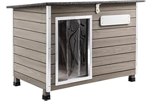 Gowoodhut Dog House Outdoor & Indoor Wooden Dog Kennel for Medium to Large Dogs,34" L Natural Fir Wood Dog Houses with Weatherproof Roof,Removable Floors,Raised Feet