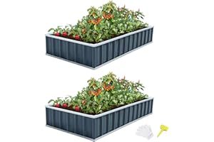 CEED4U 2 Pcs 5.7 x 3 x 1 Feet Dark Grey Galvanized Raised Garden Bed Planter w/ 1 Pair of Gloves, 30 Plant Labels, Metal DIY Elevated Planter Box for Vegetables, Fruits, Herbs, Flowers, Plants