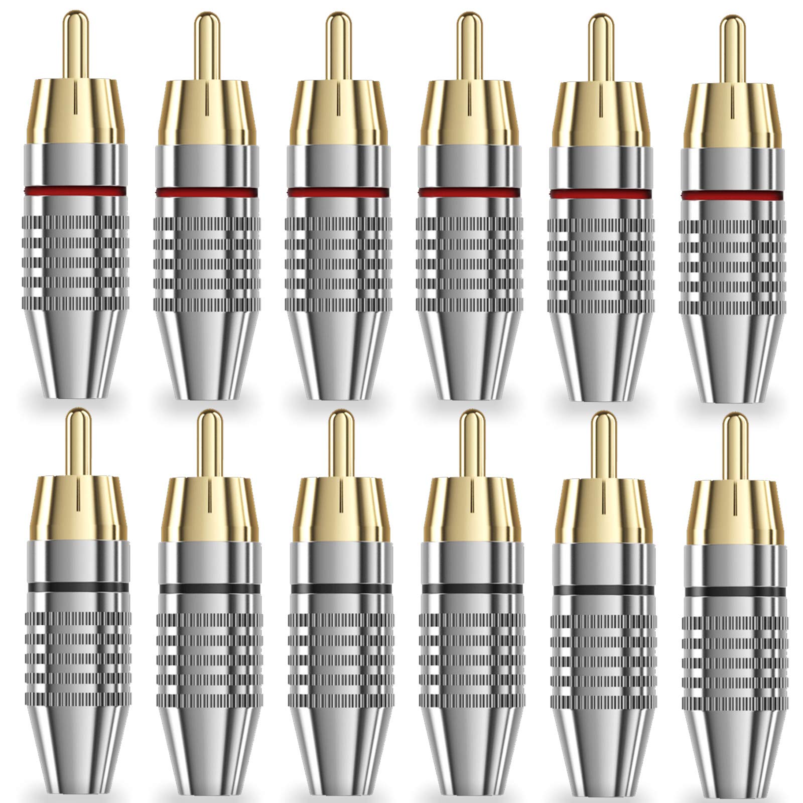 Photo 1 of RCA Plug Connectors Coaxial Cable Audio Adapter Gold Plug Male No Solder Connector Solderless Video Cable kit TV CCTV(12-Pack)