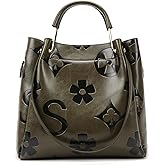 Travistar Floral Handbags Purses Women - Embossed Leather Top Handle Handbag Set Large Shoulder Bag Ladies Bucket Hobo Tote